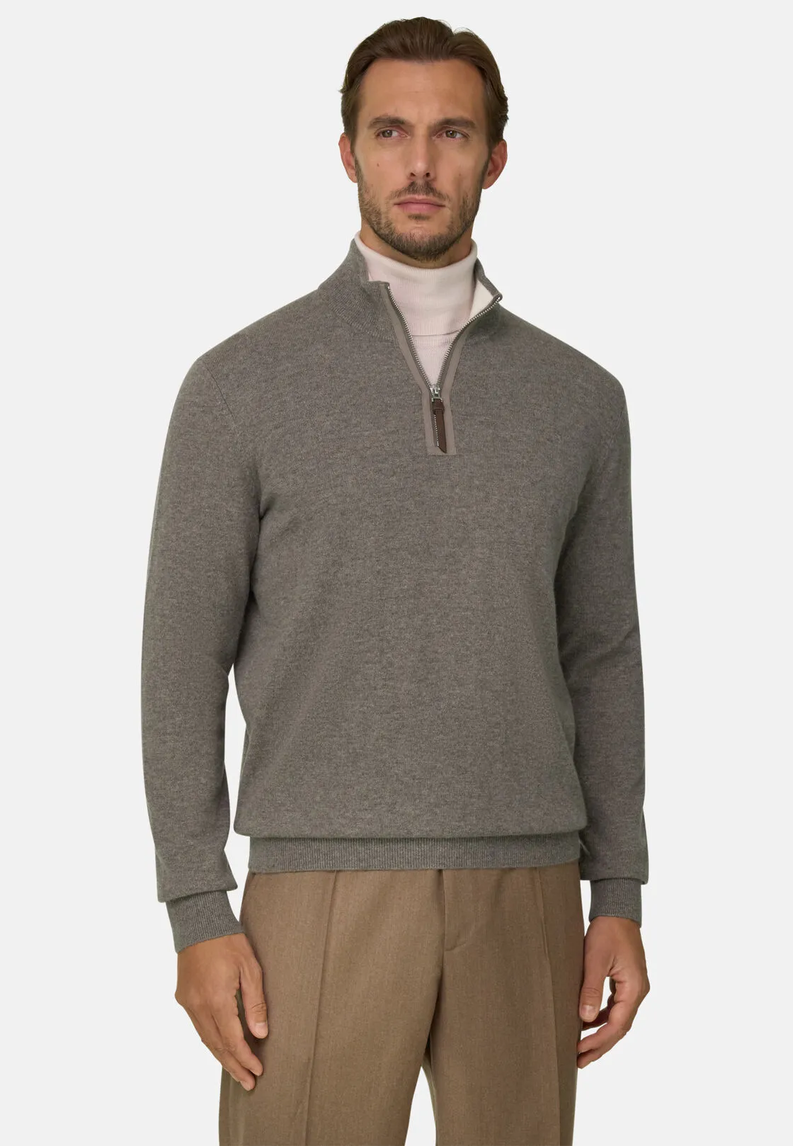 Boggi, Maglia Mezza Zip In Cashmere, Uomo, Taupe, Taglia: L - immagine 1