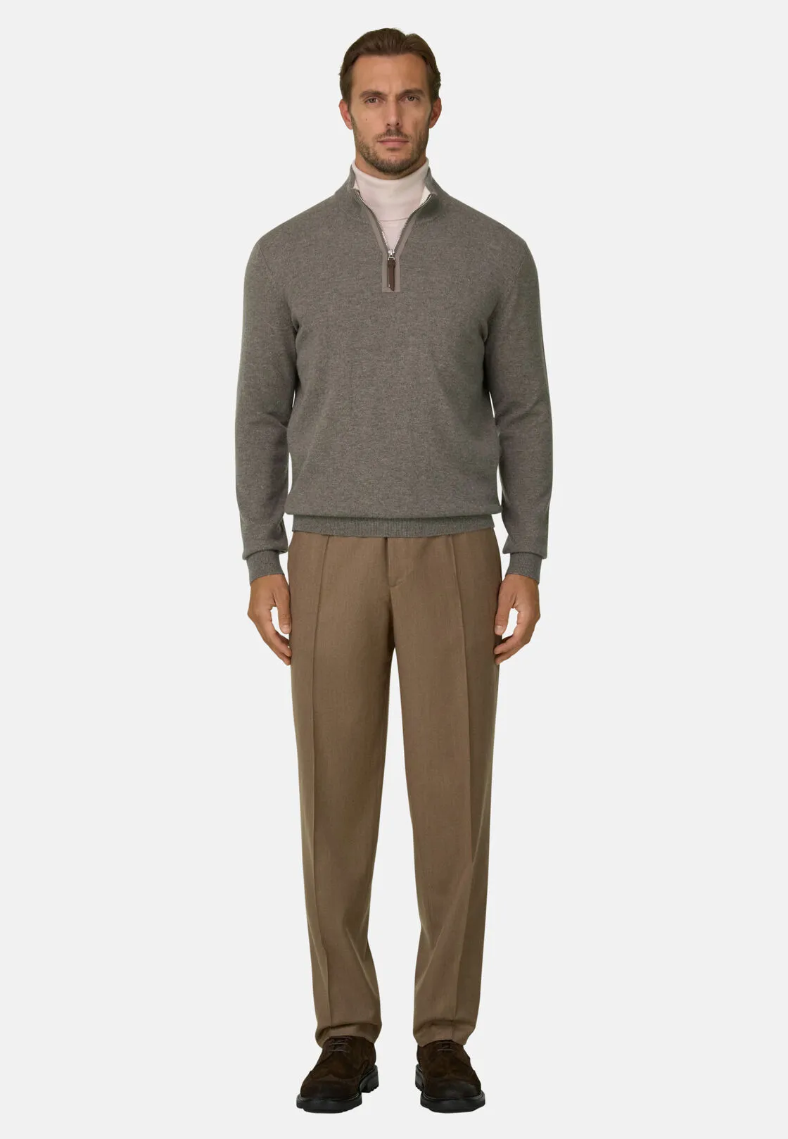 Boggi, Maglia Mezza Zip In Cashmere, Uomo, Taupe, Taglia: L - immagine 2