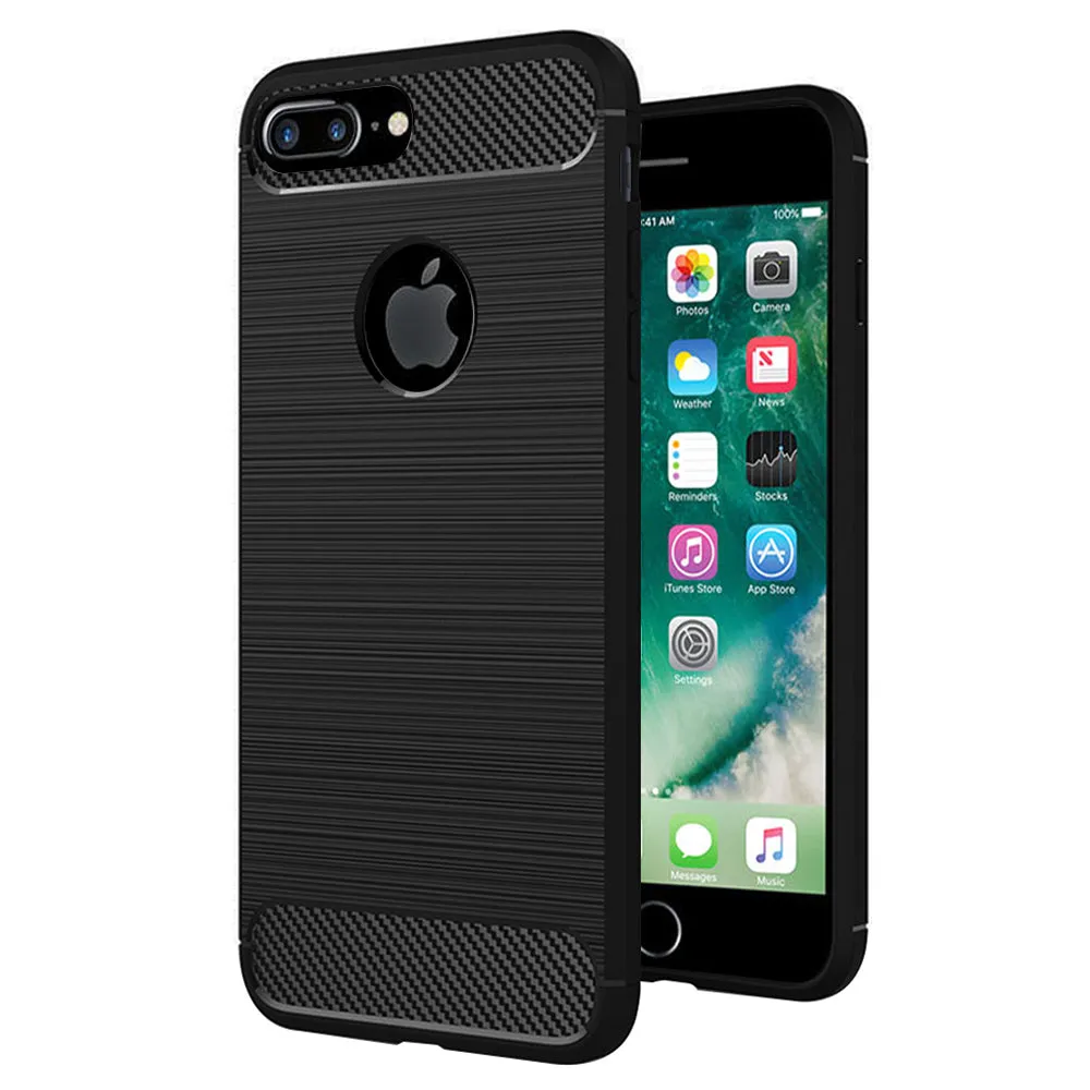 Custodia per Apple iPhone 7 Plus, Techsuit, Carbonio, Nera - immagine 1