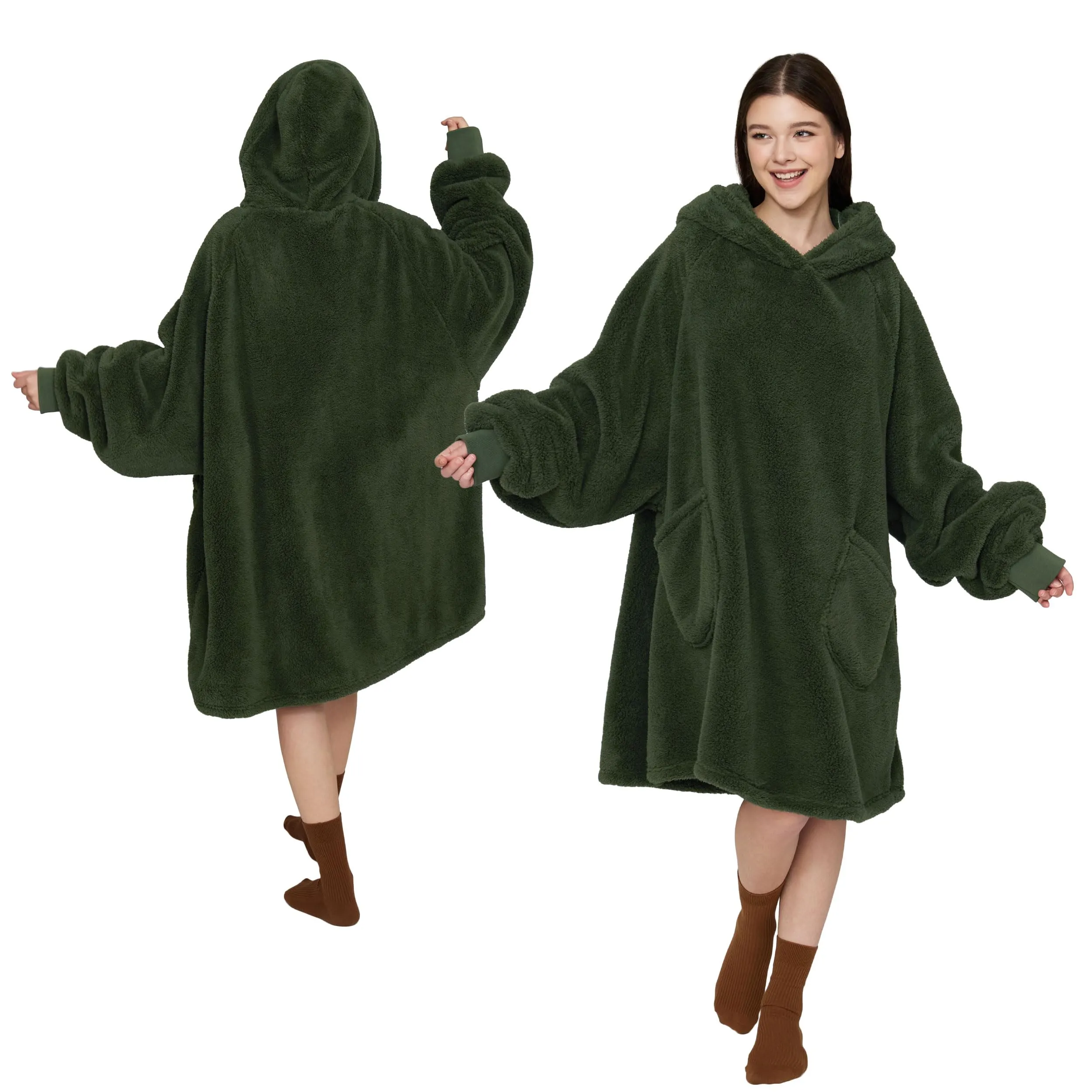 Bedsure Coperta con Cappuccio e Maniche Regalo Verde scuro - 95x85cm - immagine 1