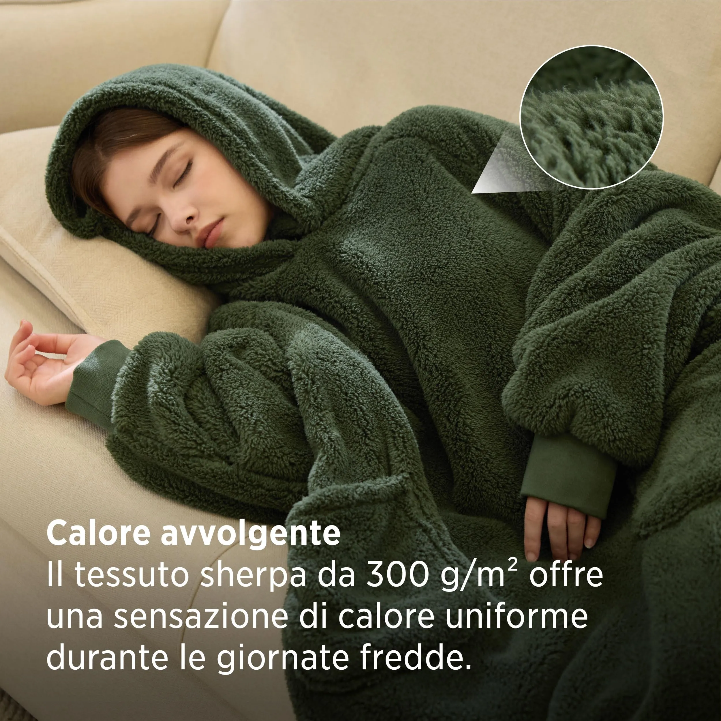 Bedsure Coperta con Cappuccio e Maniche Regalo Verde scuro - 95x85cm - immagine 3