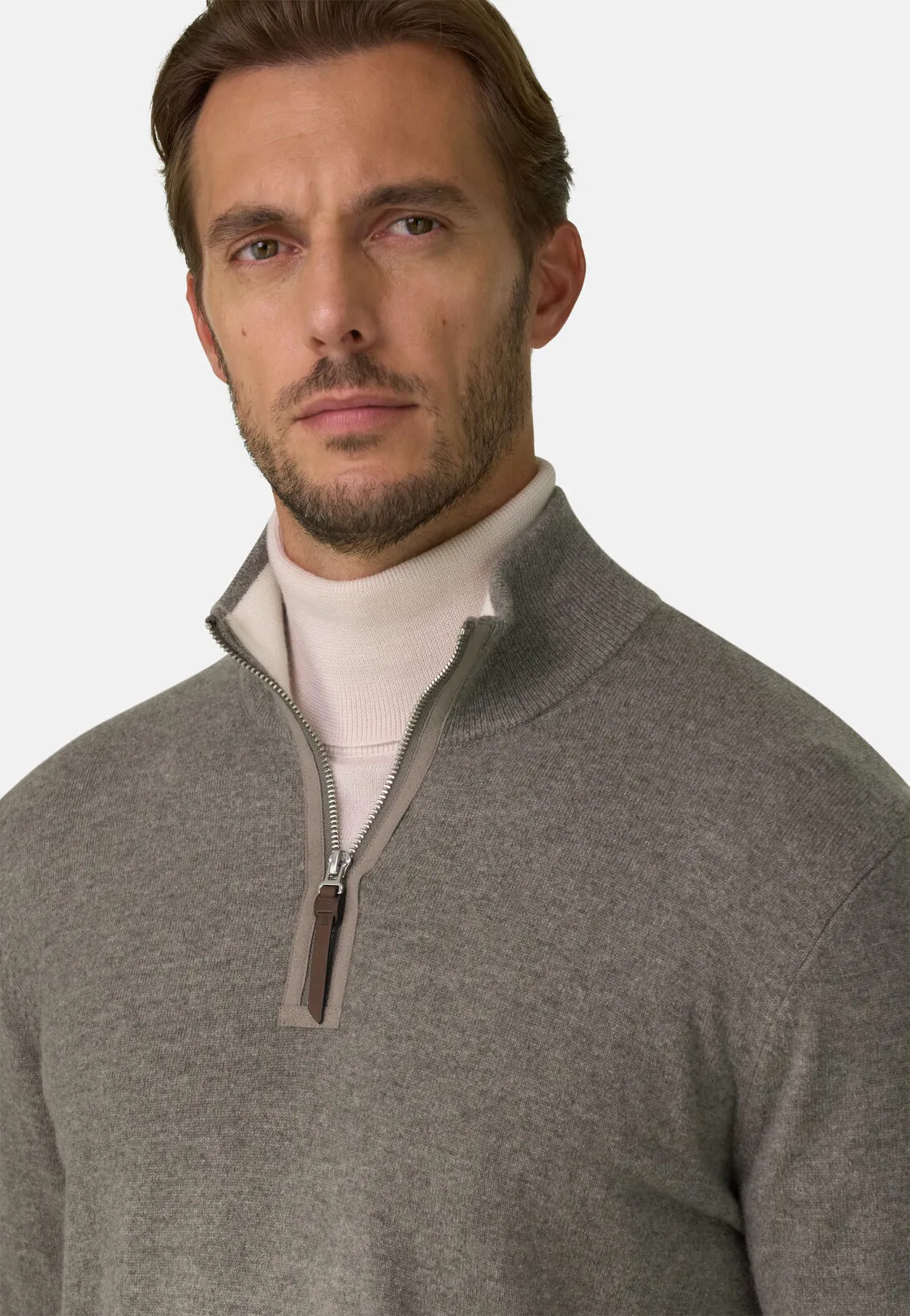 Boggi, Maglia Mezza Zip In Cashmere, Uomo, Taupe, Taglia: XXL - immagine 3