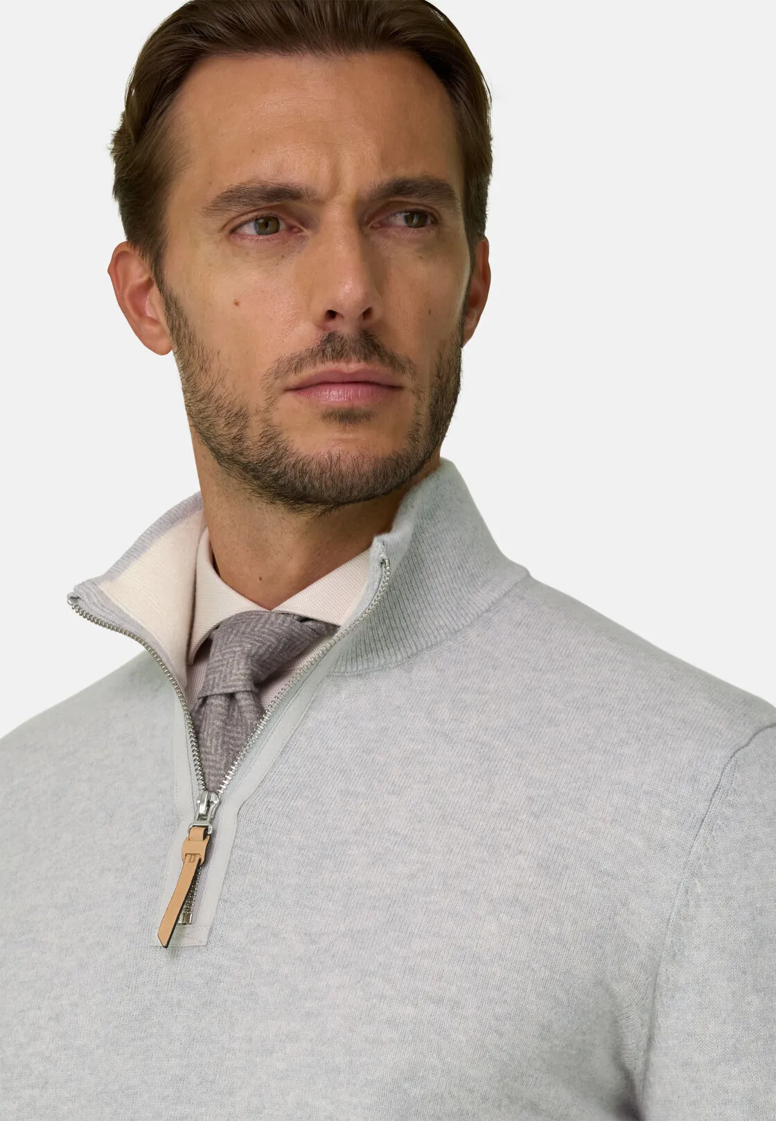 Boggi, Maglia Mezza Zip In Cashmere, Uomo, Ghiaccio, Taglia: L - immagine 3