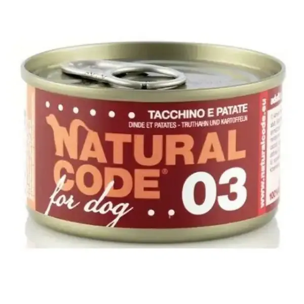 Natural Code for Dog 90 gr Tacchino e patate - confezione da 6 pezzi - Cibo umido per cani - immagine 1