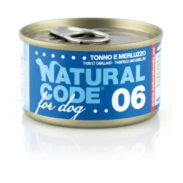 Natural Code for Dog 90 gr Tonno e merluzzo - confezione da 6 pezzi - Cibo umido per cani - immagine 1