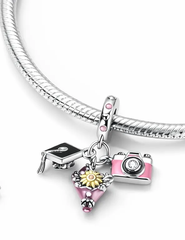 MariaFonte Charm Laurea Compatibile Tutte Marche Pendente Cappello Laurea Fiori Foto Compleanno Anniversario Ciondoli Originale Bead Argento - immagine 3