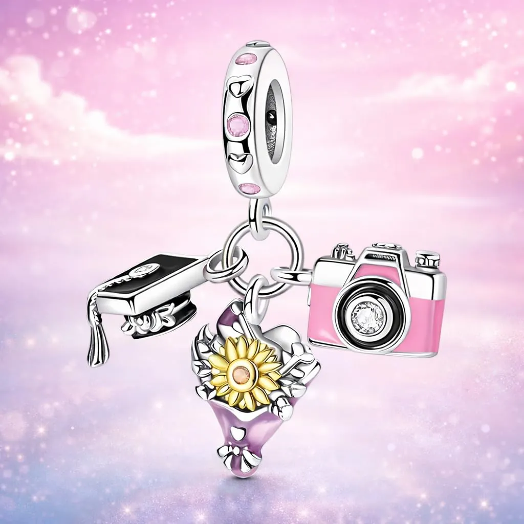 MariaFonte Charm Laurea Compatibile Tutte Marche Pendente Cappello Laurea Fiori Foto Compleanno Anniversario Ciondoli Originale Bead Argento - immagine 9