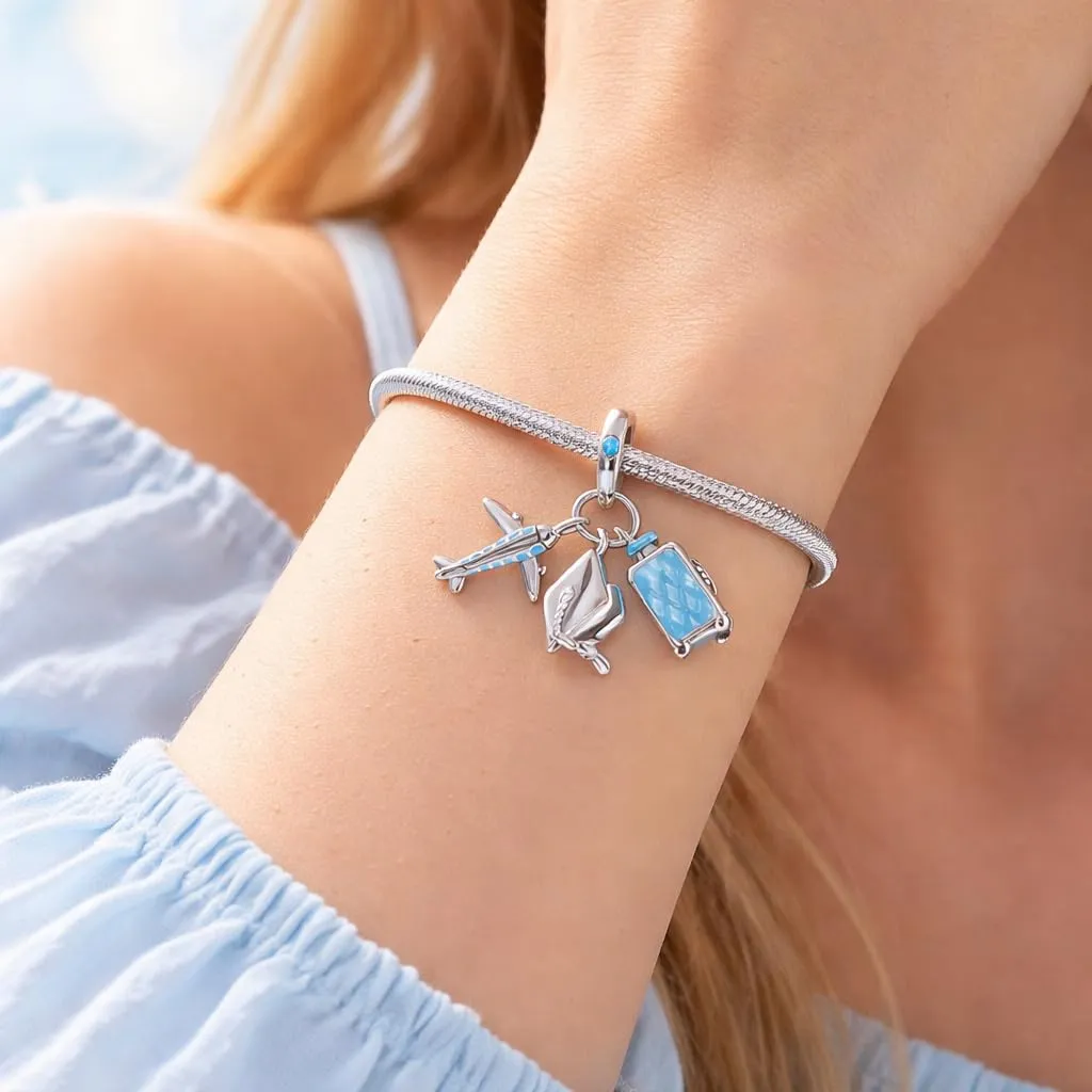 MariaFonte Charm Laurea Compatibile Tutte Marche Pendente Cappello Aereo Valigia Trolley Blu Azzurro Compleanno Anniversario Ciondoli Originale Bead Argento - immagine 2
