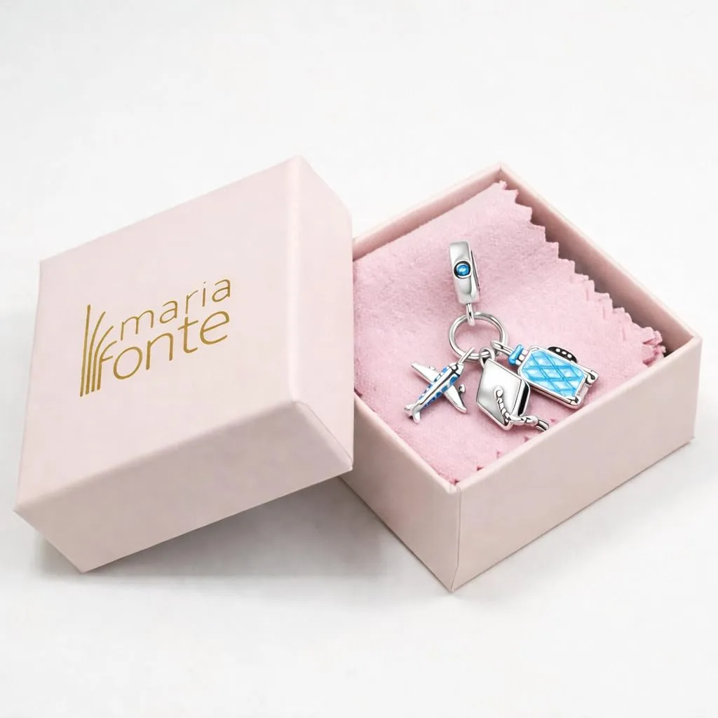 MariaFonte Charm Laurea Compatibile Tutte Marche Pendente Cappello Aereo Valigia Trolley Blu Azzurro Compleanno Anniversario Ciondoli Originale Bead Argento - immagine 6