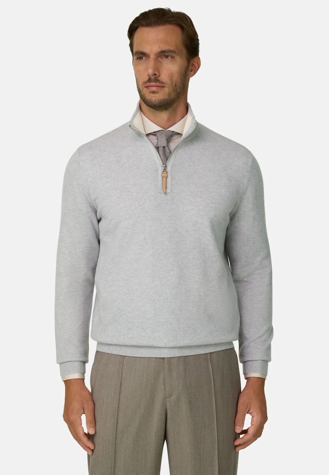 Boggi, Maglia Mezza Zip In Cashmere, Uomo, Ghiaccio, Taglia: XXL - immagine 1