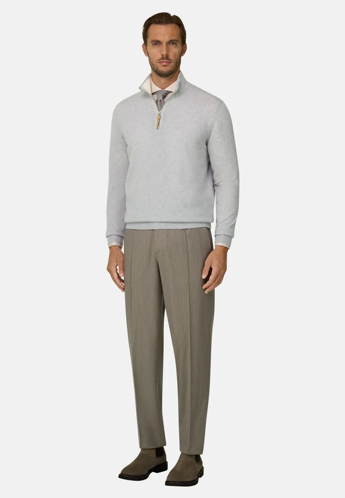 Boggi, Maglia Mezza Zip In Cashmere, Uomo, Ghiaccio, Taglia: XXL - immagine 2