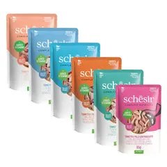Schesir Cat Soft Adult filetti in gelatina alimento completo bustine 85 gr Tonnetto con spigola - confezione da 12 pezzi - Cibo umido per gatti - immagine 1