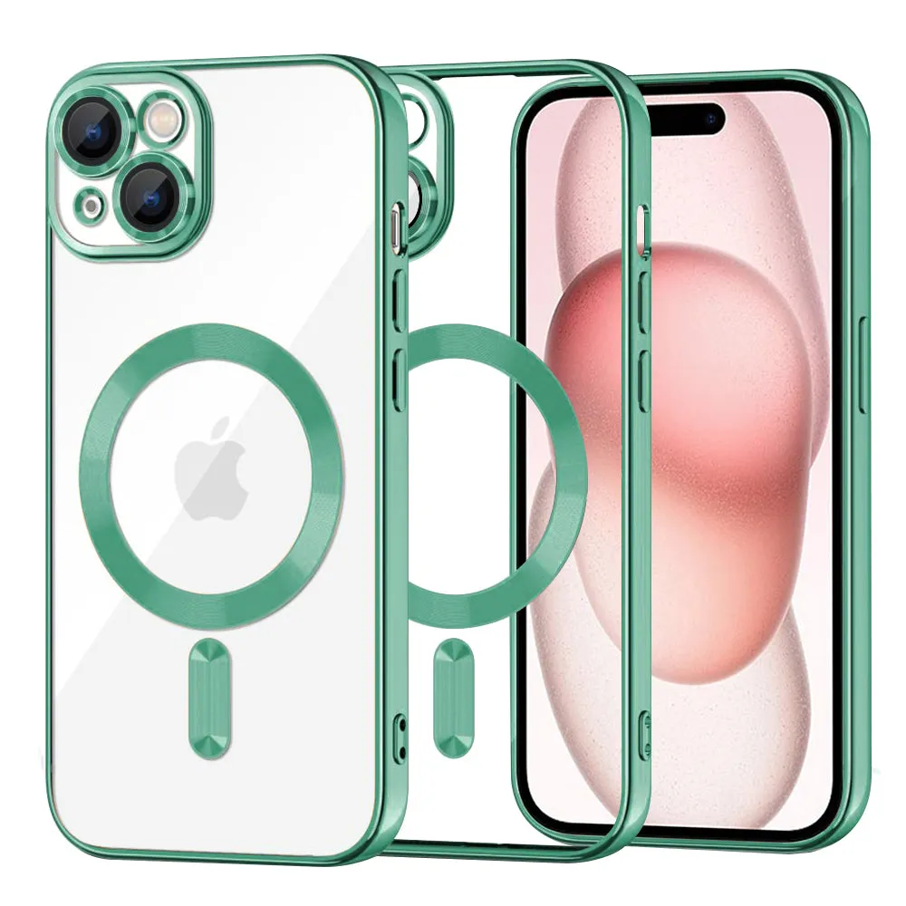 Custodia MagSafe per Apple iPhone 15, Techsuit, Luxury Crystal, Verde Chiaro - immagine 1