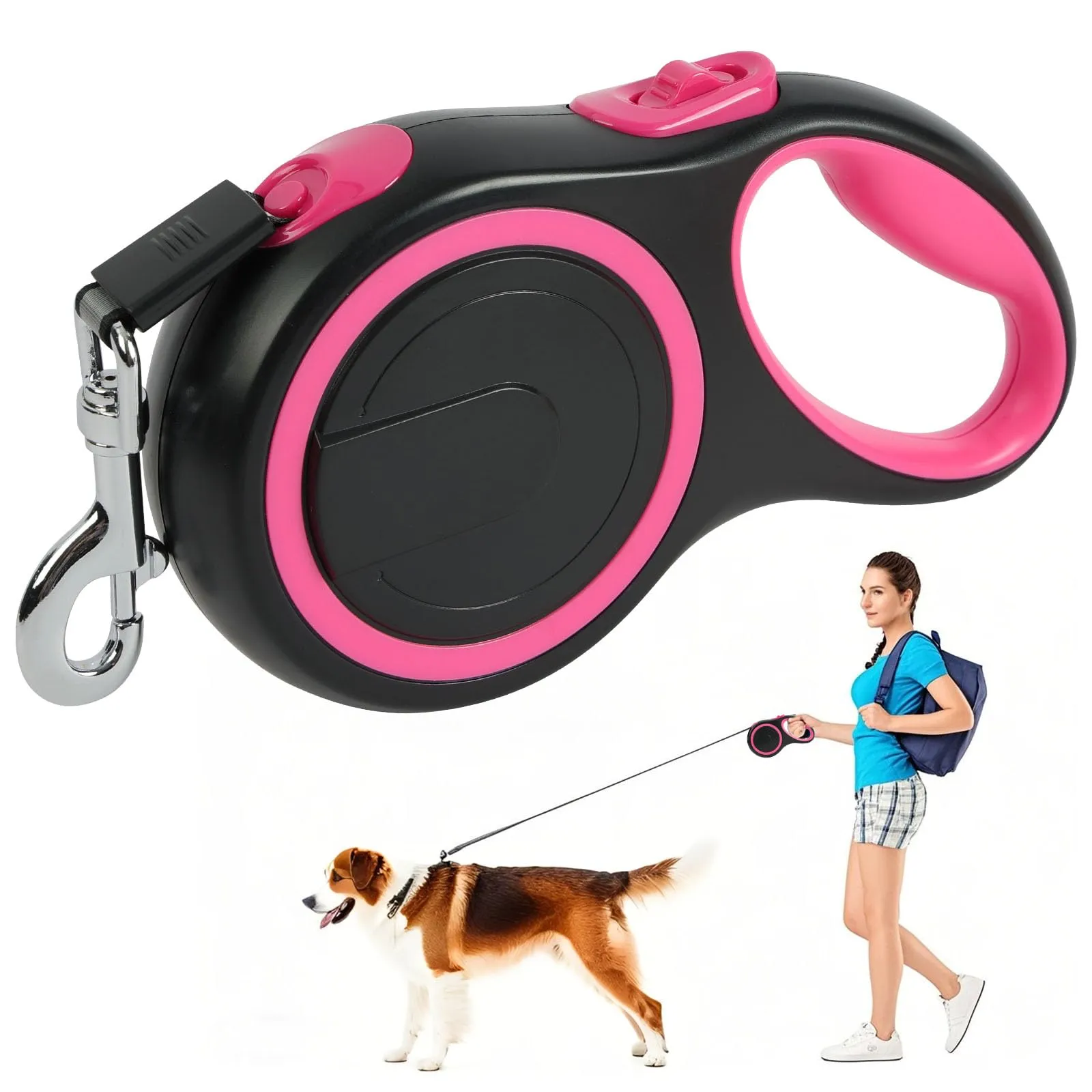 Aomig Guinzaglio per Cani Allungabile, Cani Guinzaglio con Sistema di Guida e Frenata a 360°, Lunghezza Estensibile 8 m(Fino a 50 kg), Guinzaglio Flessibile per Addestramento e Passeggiate Rosso - immagine 1