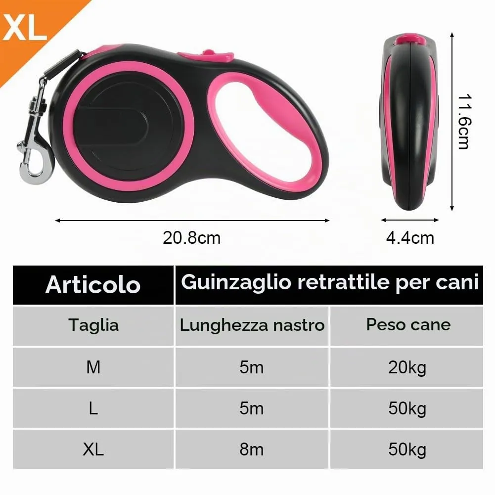 Aomig Guinzaglio per Cani Allungabile, Cani Guinzaglio con Sistema di Guida e Frenata a 360°, Lunghezza Estensibile 8 m(Fino a 50 kg), Guinzaglio Flessibile per Addestramento e Passeggiate Rosso - immagine 2