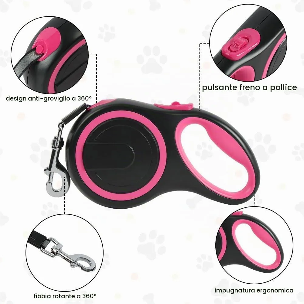 Aomig Guinzaglio per Cani Allungabile, Cani Guinzaglio con Sistema di Guida e Frenata a 360°, Lunghezza Estensibile 8 m(Fino a 50 kg), Guinzaglio Flessibile per Addestramento e Passeggiate Rosso - immagine 3