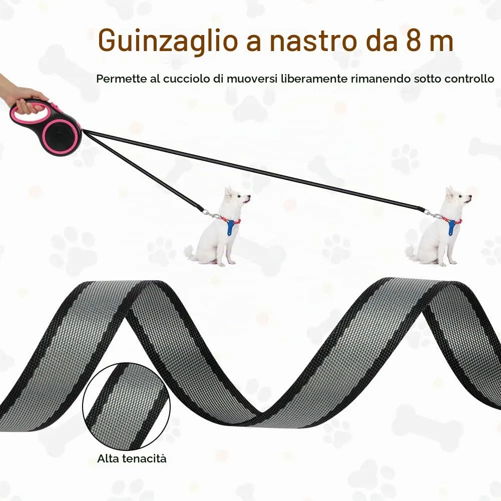 Aomig Guinzaglio per Cani Allungabile, Cani Guinzaglio con Sistema di Guida e Frenata a 360°, Lunghezza Estensibile 8 m(Fino a 50 kg), Guinzaglio Flessibile per Addestramento e Passeggiate Rosso - immagine 4
