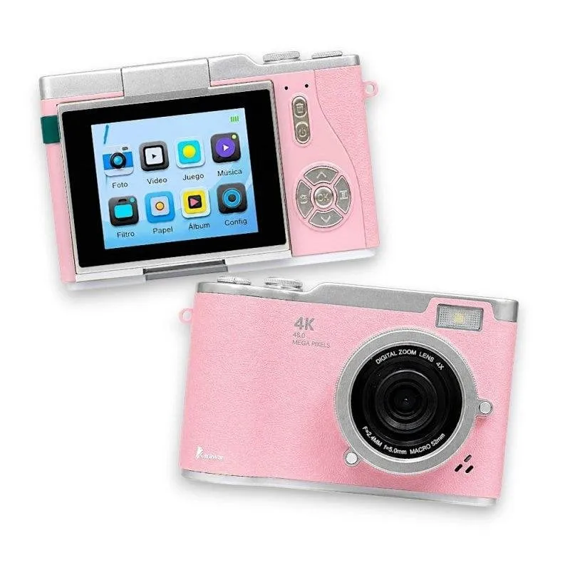 Fotocamera Compatta Karawan 48MP 4K Autofocus Flash Schermo HD 2.4" Rosa - immagine 1