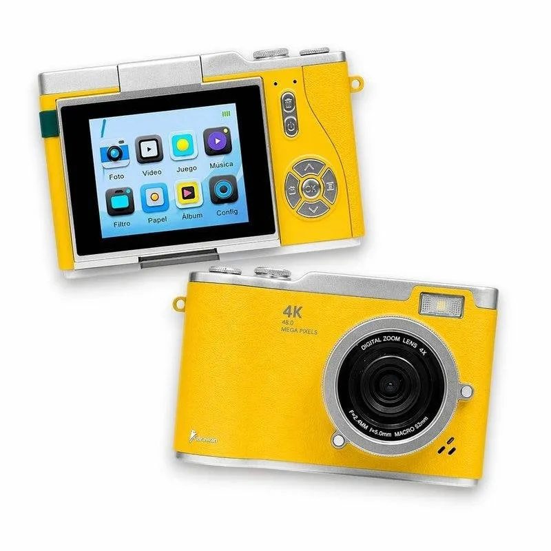 Fotocamera Compatta Karawan 48MP 4K Autofocus Flash Schermo HD 2.4" Giallo - immagine 1