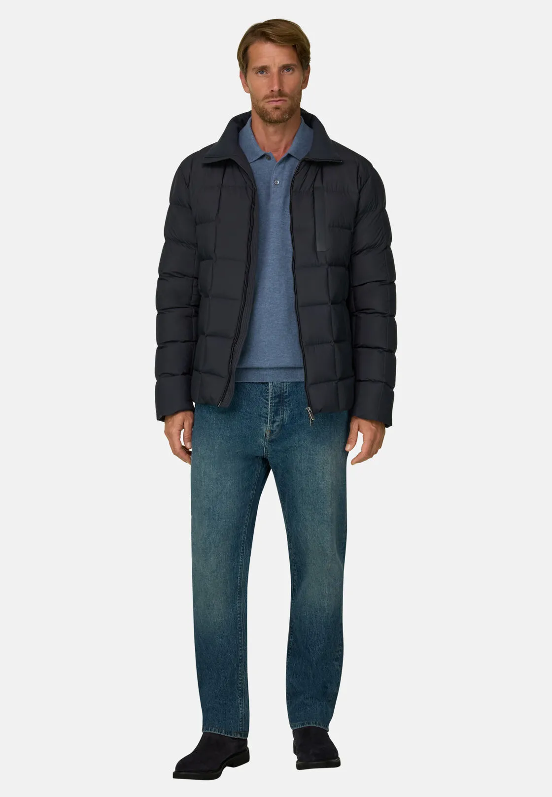 Boggi, Bomber In Nylon Imbottito In Piuma D'oca, Uomo, Navy, Taglia: S - immagine 2