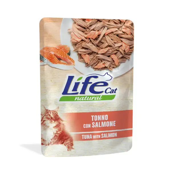 Life Cat Natural Bustine 70 gr Tonno con salmone - confezione da 30 pezzi - Cibo umido per gatti - immagine 1