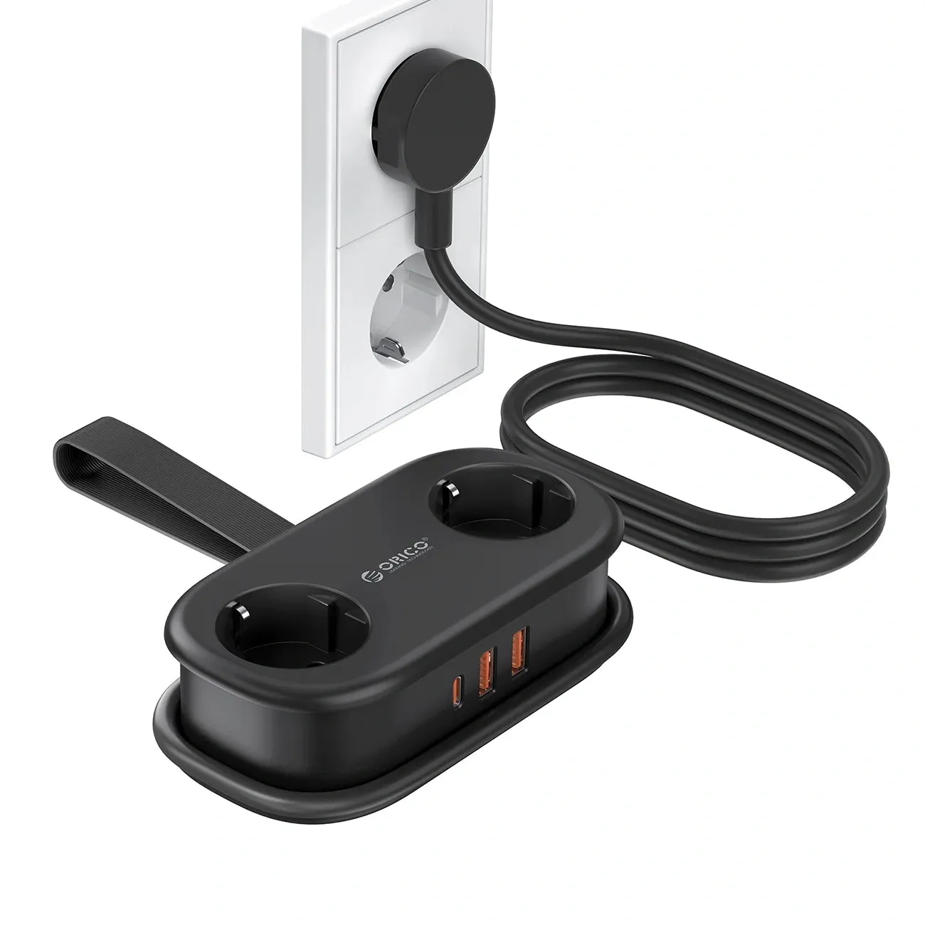 Prolunga Orico APP, 2 x Schuko - 2 x USB-A - 1 x USB-C, Nero - immagine 1