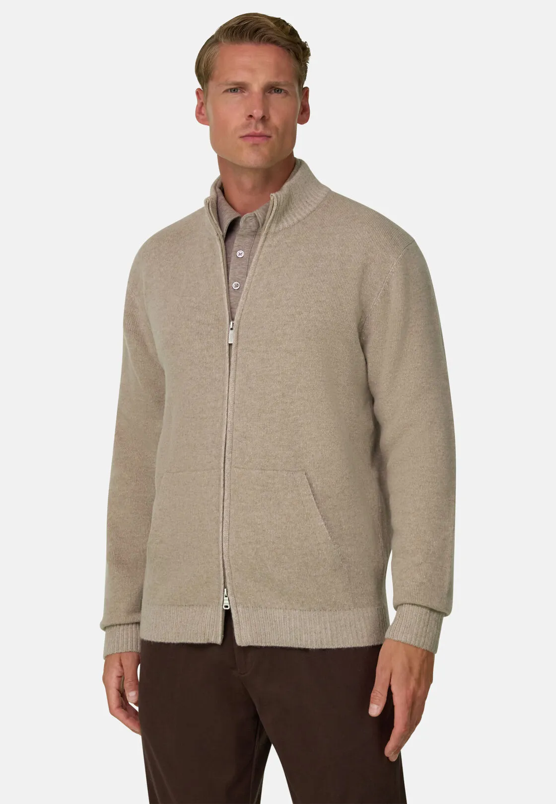 Boggi, Lupetto Full Zip In Misto Cashmere Vanisé, Uomo, Beige, Taglia: S - immagine 1