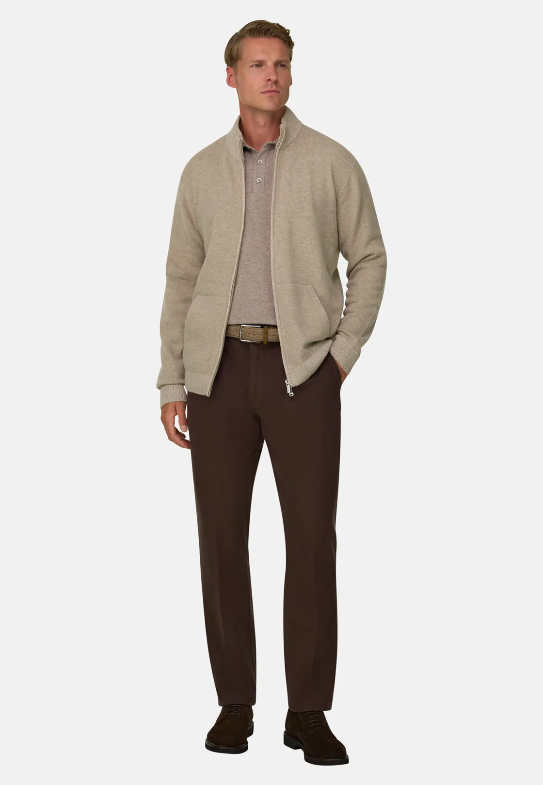 Boggi, Lupetto Full Zip In Misto Cashmere Vanisé, Uomo, Beige, Taglia: S - immagine 2
