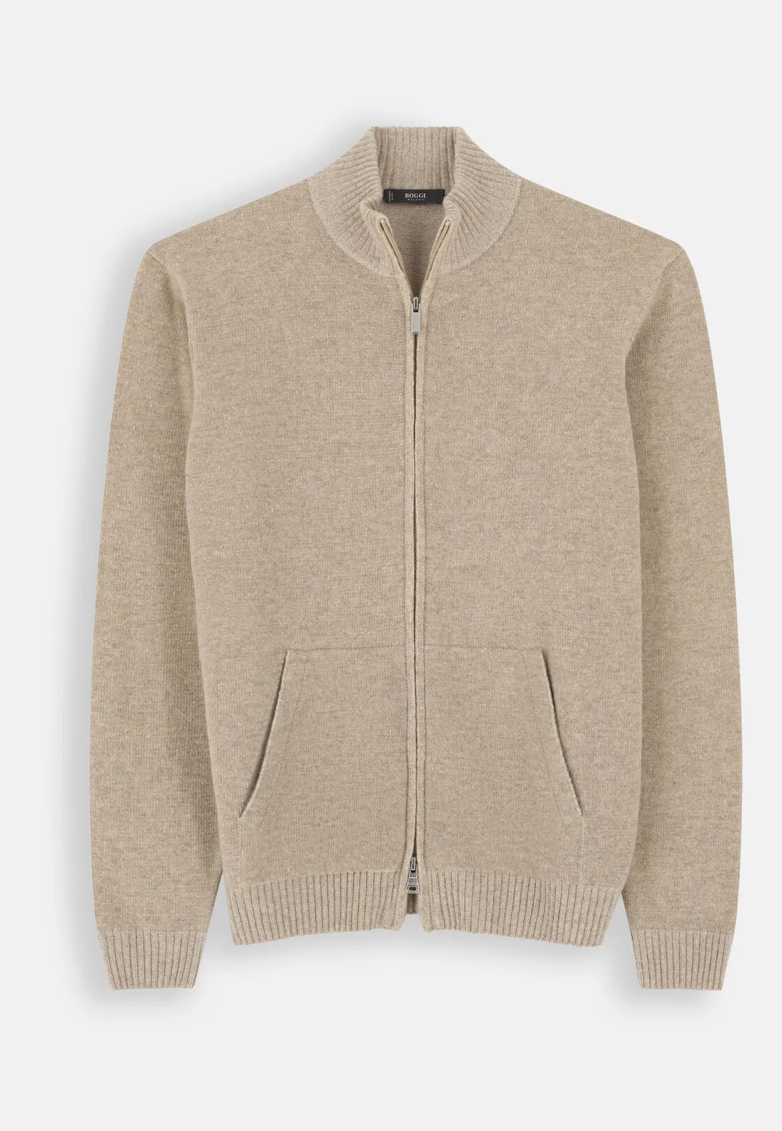 Boggi, Lupetto Full Zip In Misto Cashmere Vanisé, Uomo, Beige, Taglia: S - immagine 5