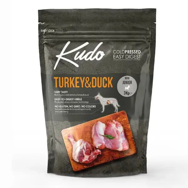 Kudo Low Grain Junior Mini Tacchino e Anatra 3 kg - Croccantini per cani - immagine 1