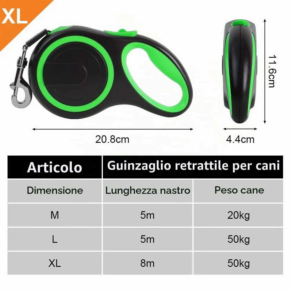 Aomig Guinzaglio per Cani Allungabile, Cani Guinzaglio con Sistema di Guida e Frenata a 360°, Lunghezza Estensibile 8 m(Fino a 50 kg), Guinzaglio Flessibile per Addestramento e Passeggiate Verde - immagine 2