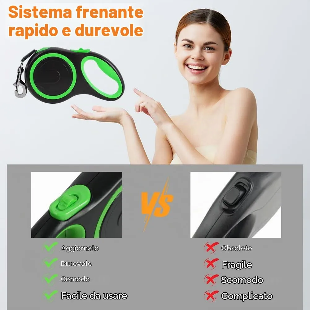 Aomig Guinzaglio per Cani Allungabile, Cani Guinzaglio con Sistema di Guida e Frenata a 360°, Lunghezza Estensibile 8 m(Fino a 50 kg), Guinzaglio Flessibile per Addestramento e Passeggiate Verde - immagine 6