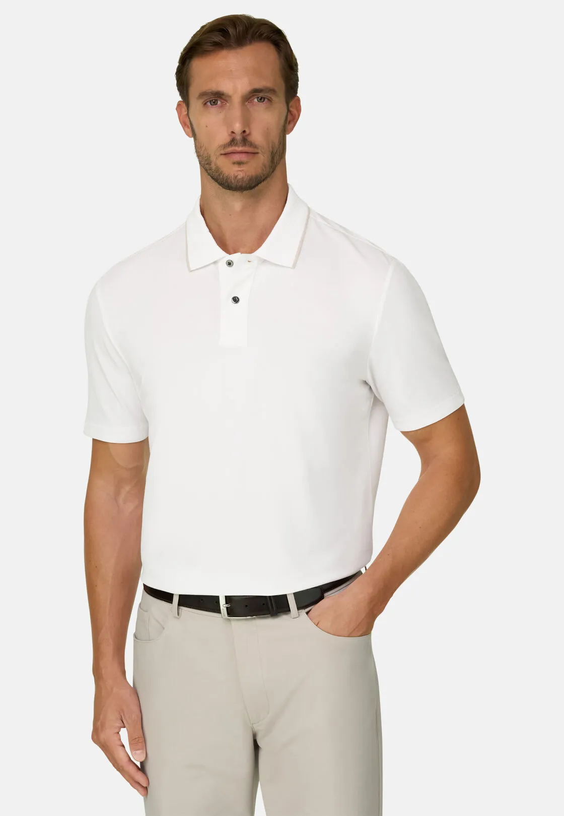 Boggi, Polo In Piqué Misto Cotone Elasticizzato Cool Jade, Uomo, Bianco, Taglia: M - immagine 1