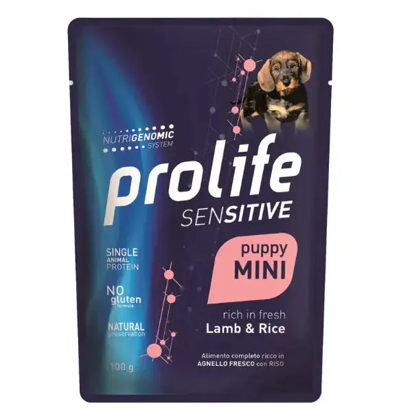 Prolife Sensitive Dog Mini 100 gr Puppy agnello e riso - confezione da 10 pezzi - Cibo umido per cani - immagine 1