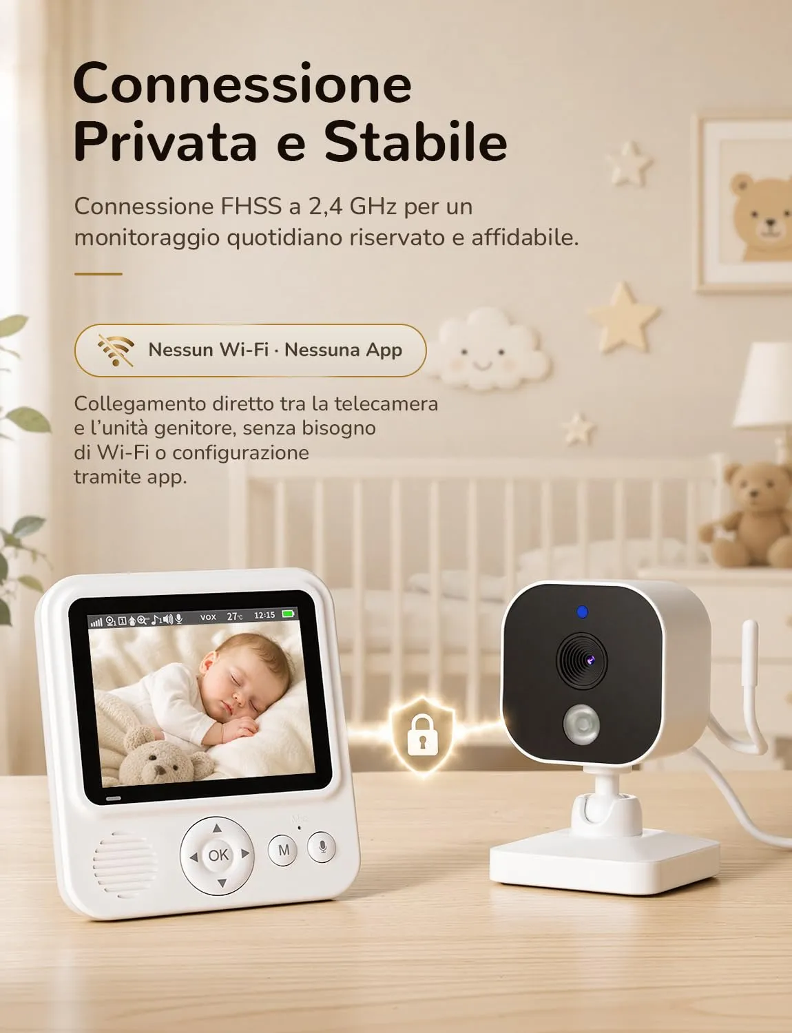 BURNNOVE Baby Monitor Video e Audio 2.8" IPS 720P VOX 96H - immagine 4