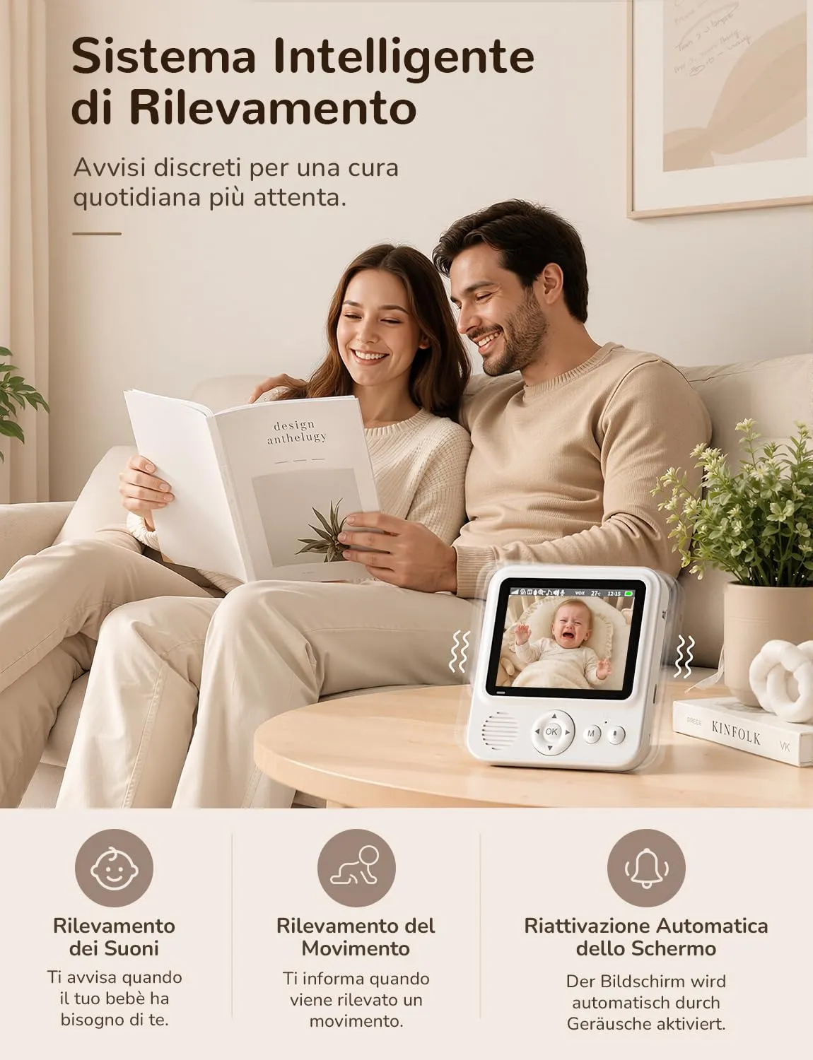 BURNNOVE Baby Monitor Video e Audio 2.8" IPS 720P VOX 96H - immagine 5