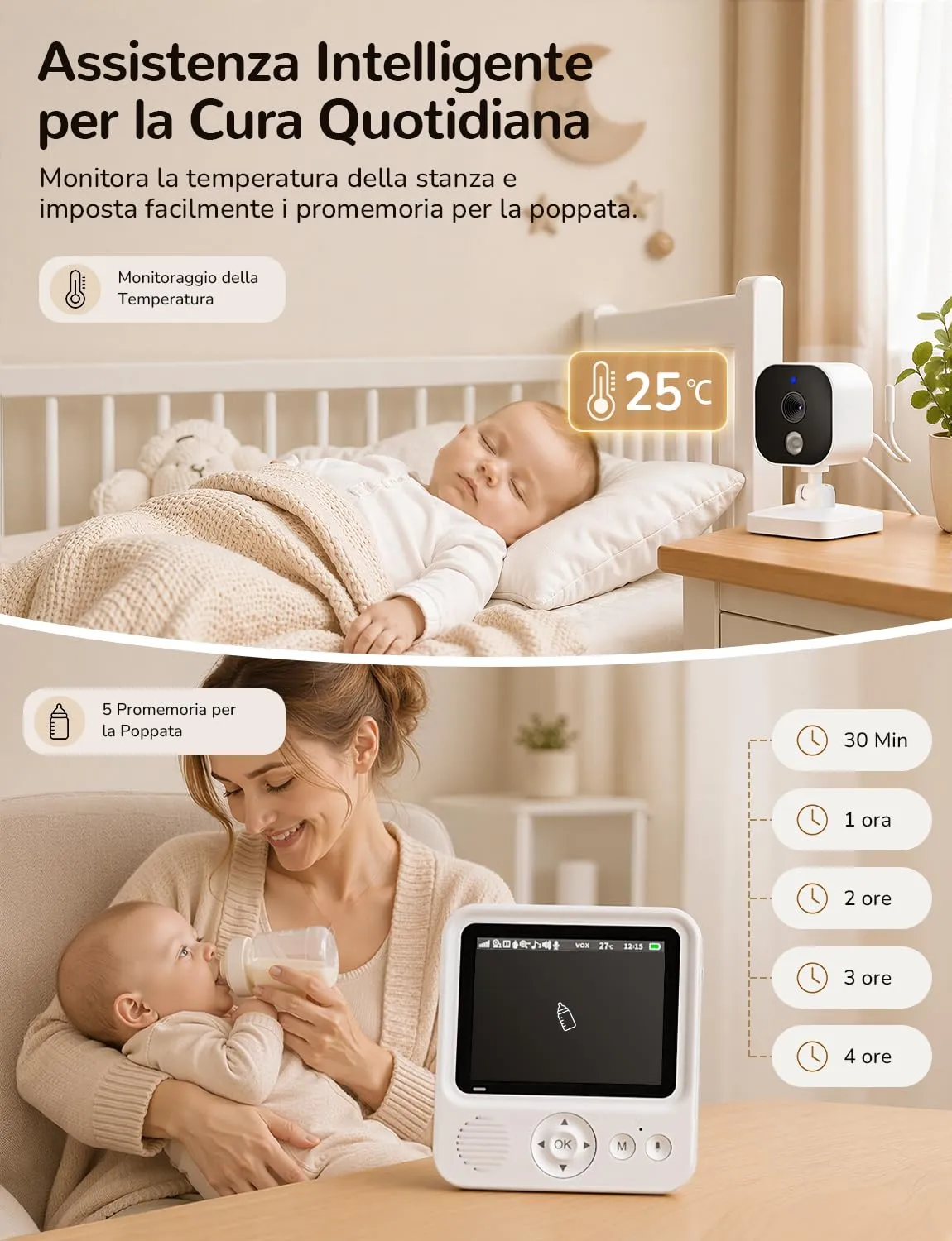 BURNNOVE Baby Monitor Video e Audio 2.8" IPS 720P VOX 96H - immagine 6