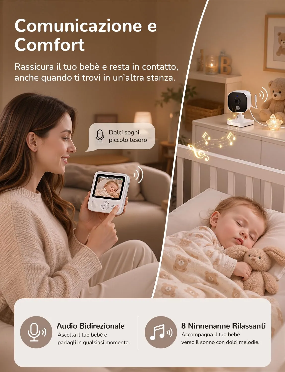 BURNNOVE Baby Monitor Video e Audio 2.8" IPS 720P VOX 96H - immagine 7