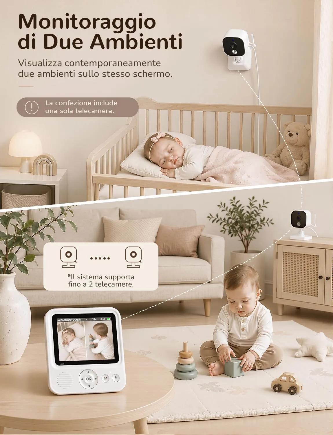 BURNNOVE Baby Monitor Video e Audio 2.8" IPS 720P VOX 96H - immagine 8