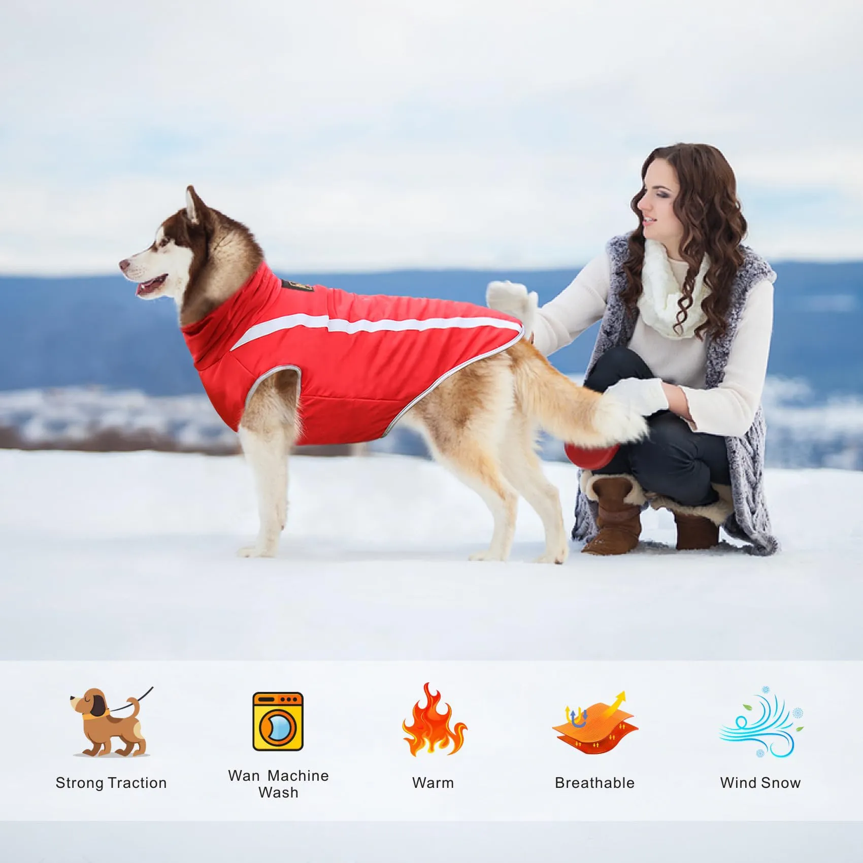 Idepet Cappotto per cani impermeabile Giacca invernale calda, Giacca per cani antivento Abbigliamento per cani Completo per cani di taglia piccola di taglia media con foro per imbracatura XL-6XL - immagine 7