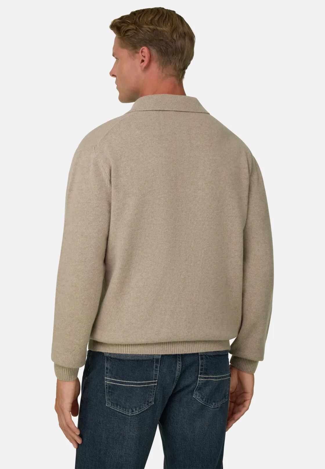 Boggi, Polo Di Maglia In Misto Cashmere, Uomo, Beige, Taglia: L - immagine 4