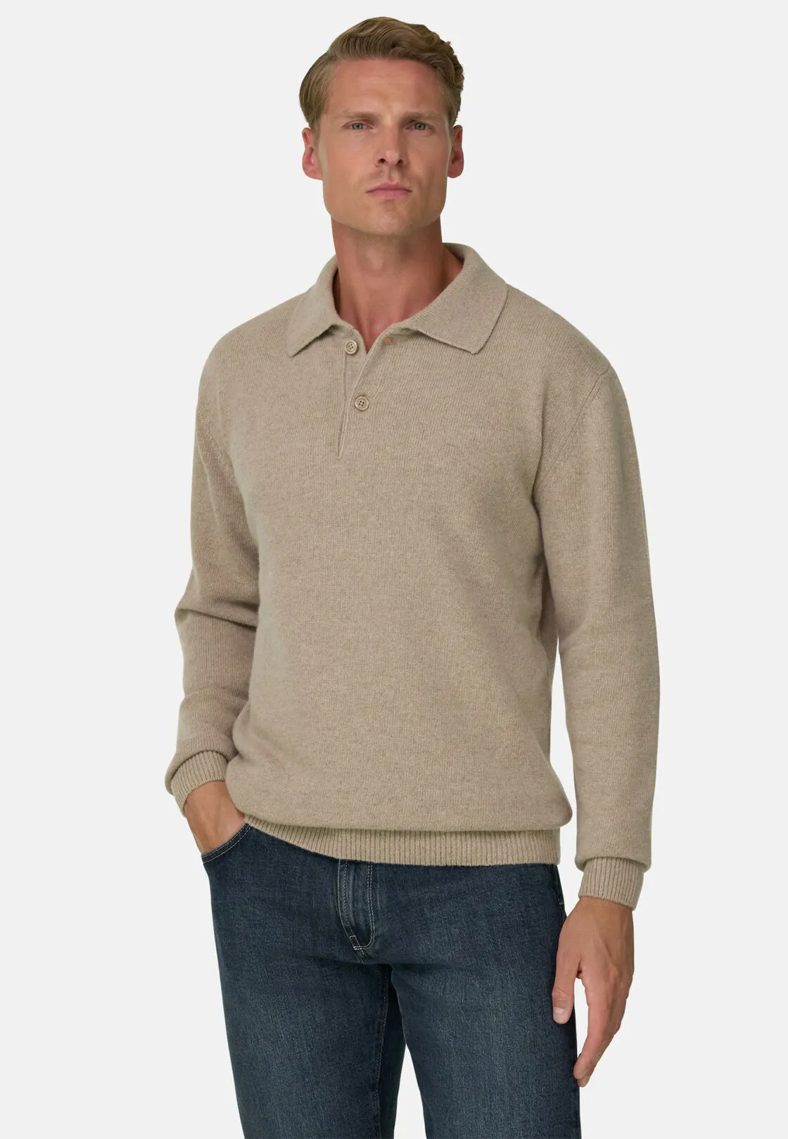 Boggi, Polo Di Maglia In Misto Cashmere, Uomo, Beige, Taglia: M - immagine 1