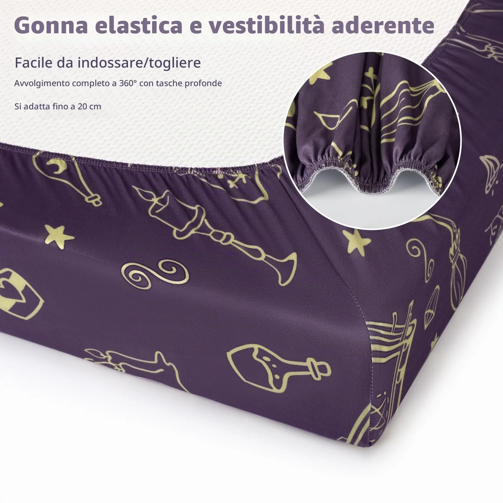 Fiemol Lenzuola Lettino 140x70 cm, Confezione da 3 Coprimaterassi per Lettino Neonato, Lenzuola con Angoli Elasticizzate in Microfibra Ultra Morbida e Setosa, Fata Magica Viola - immagine 5