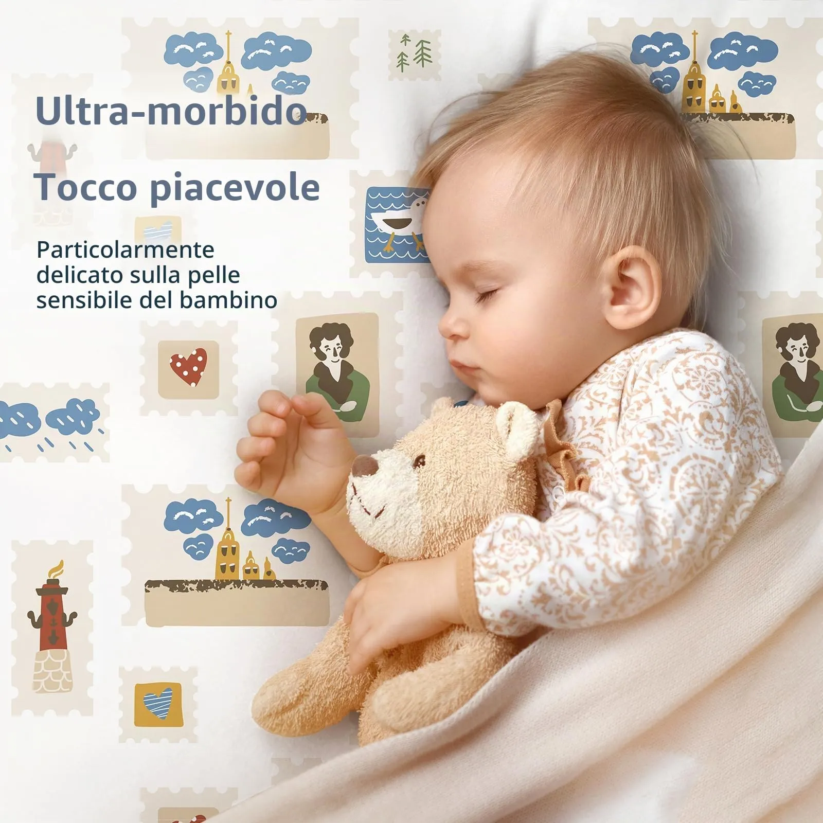 Fiemol Lenzuola Lettino 140x70 cm, Confezione da 3 Coprimaterassi per Lettino Neonato, Lenzuola con Angoli Elasticizzate in Microfibra Ultra Morbida e Setosa, Timbro Blu e Marrone - immagine 3