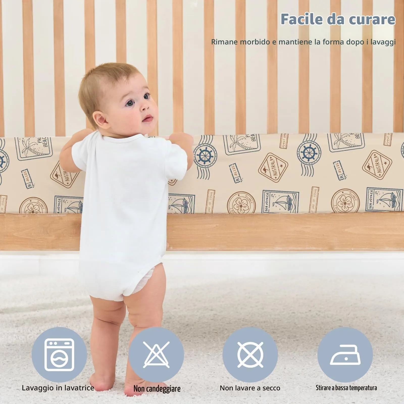Fiemol Lenzuola Lettino 140x70 cm, Confezione da 3 Coprimaterassi per Lettino Neonato, Lenzuola con Angoli Elasticizzate in Microfibra Ultra Morbida e Setosa, Timbro Blu e Marrone - immagine 7