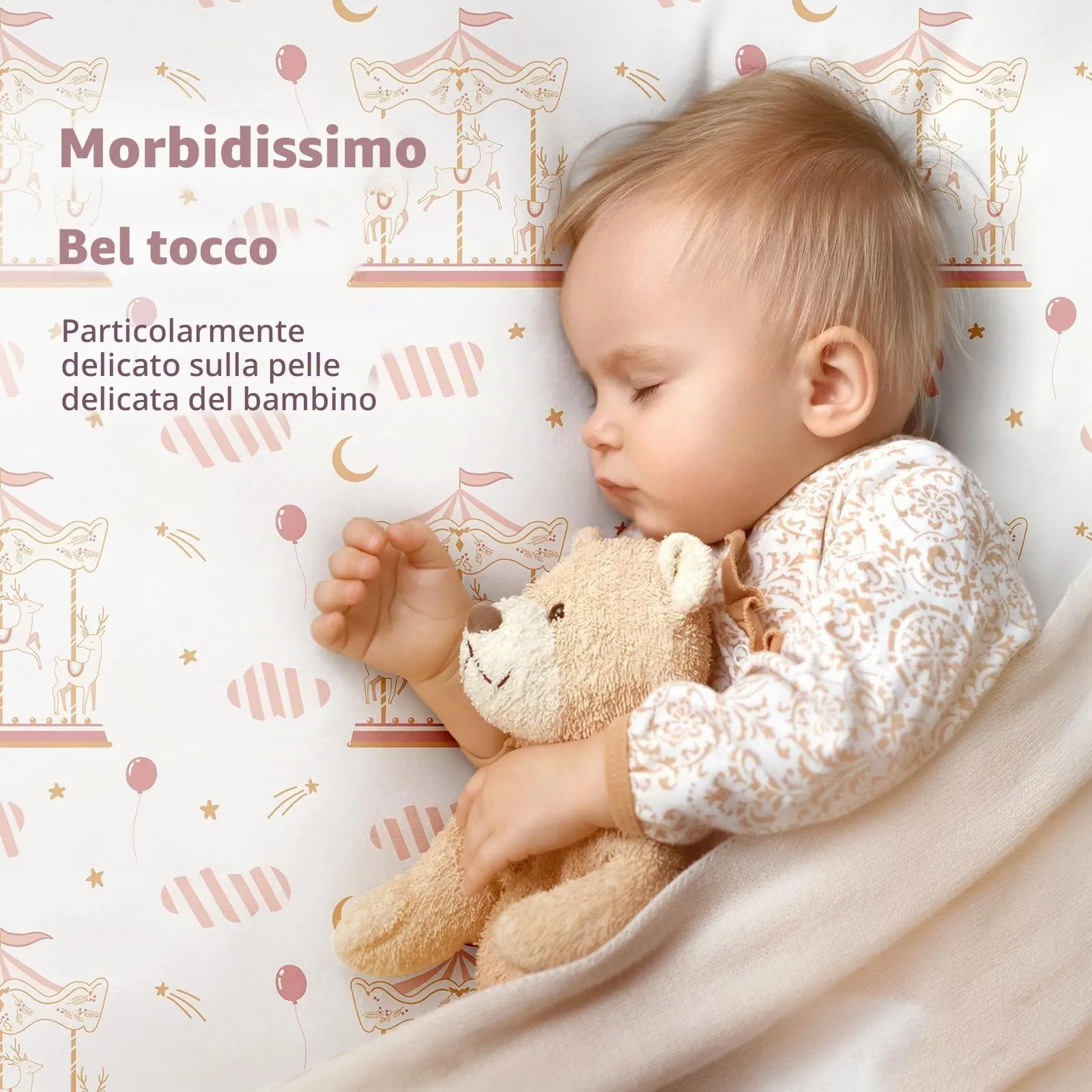 Fiemol Lenzuola Culla Next to Me 83x50cm, Confezione da 3 Coprimaterassi per Culla Neonato, Lenzuola con Angoli Elasticizzate in Microfibra Ultra Morbida e Setosa, Ballerina Rosa - immagine 3