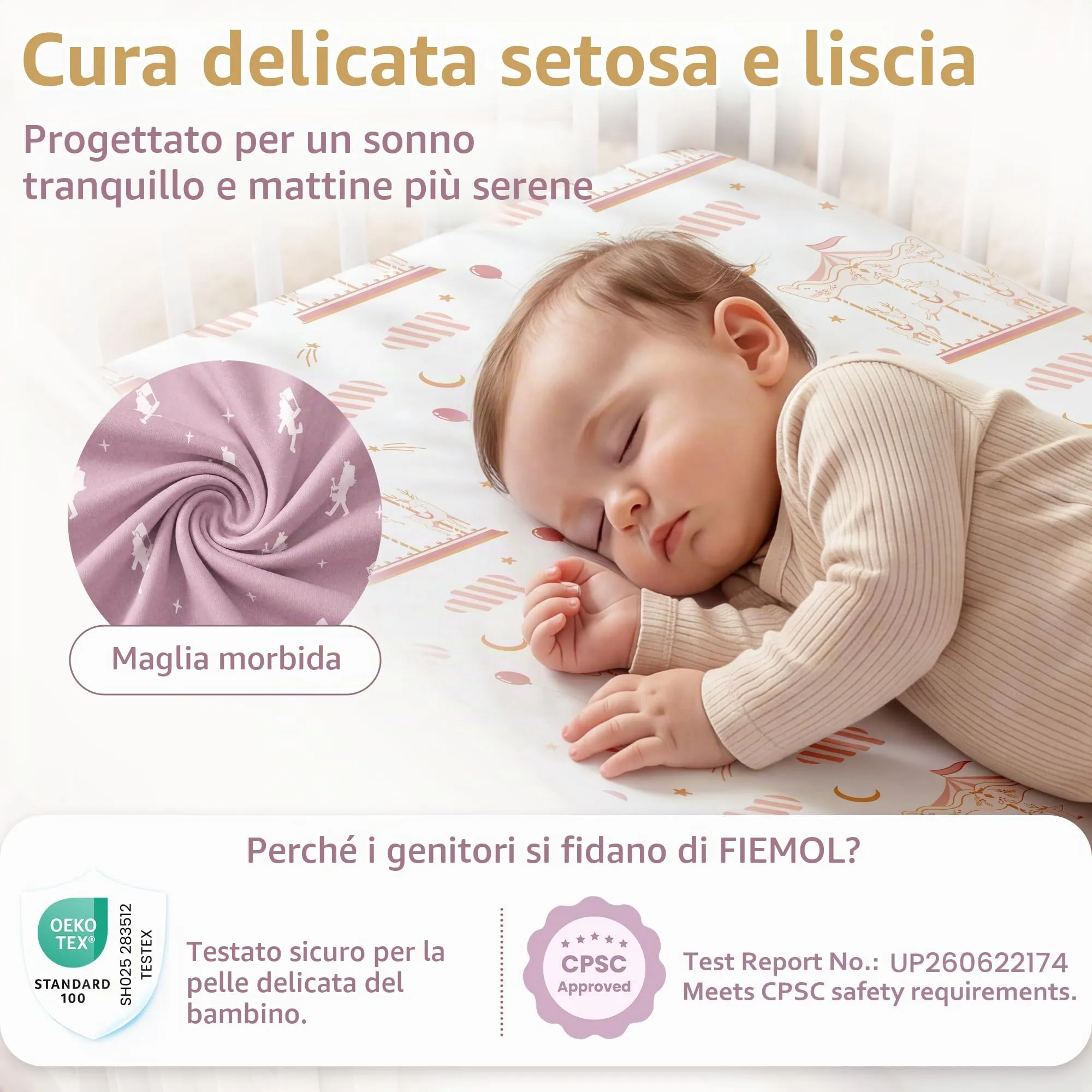 Fiemol Lenzuola Culla Next to Me 83x50cm, Confezione da 3 Coprimaterassi per Culla Neonato, Lenzuola con Angoli Elasticizzate in Microfibra Ultra Morbida e Setosa, Ballerina Rosa - immagine 6