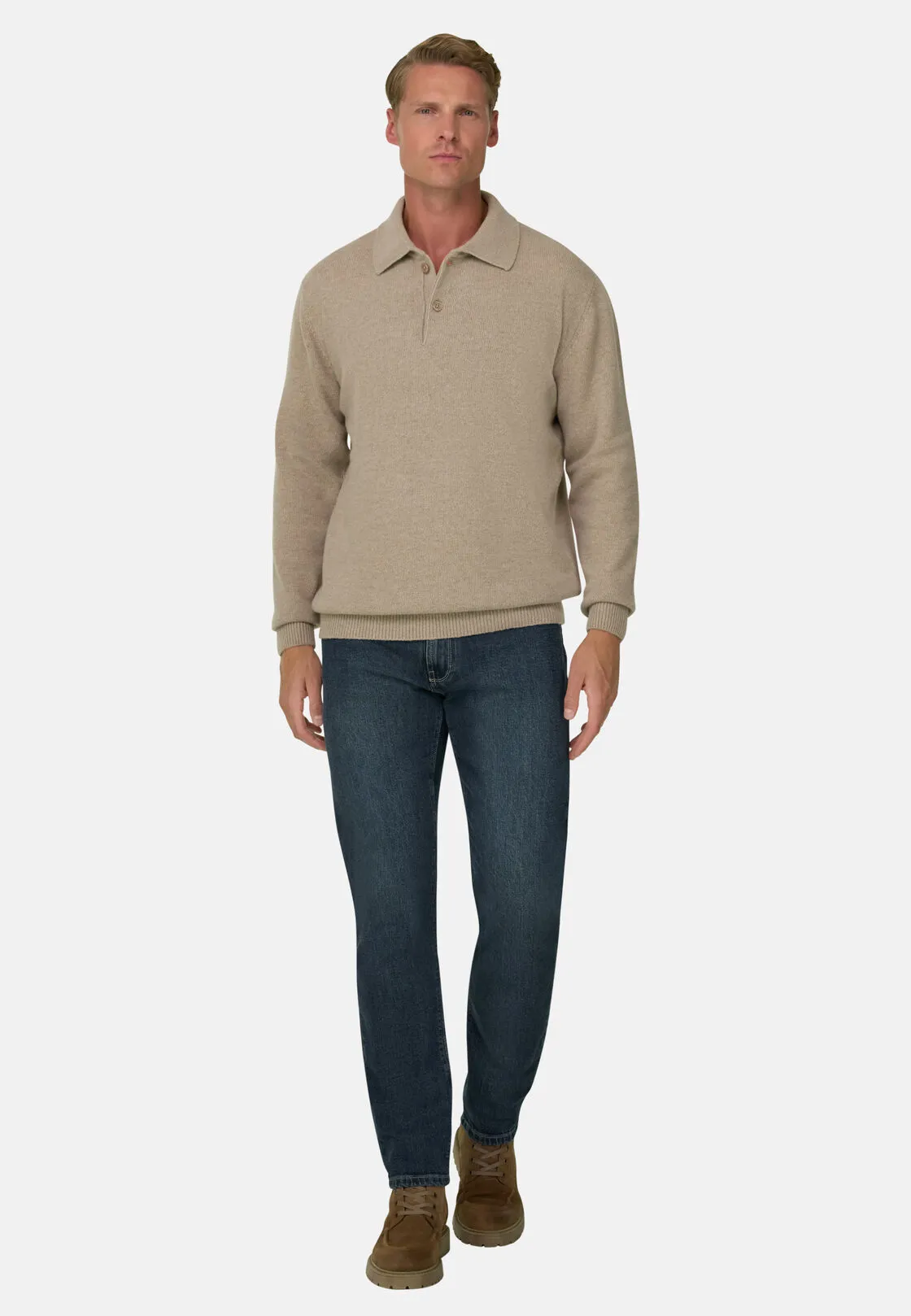 Boggi, Polo Di Maglia In Misto Cashmere, Uomo, Beige, Taglia: S - immagine 2