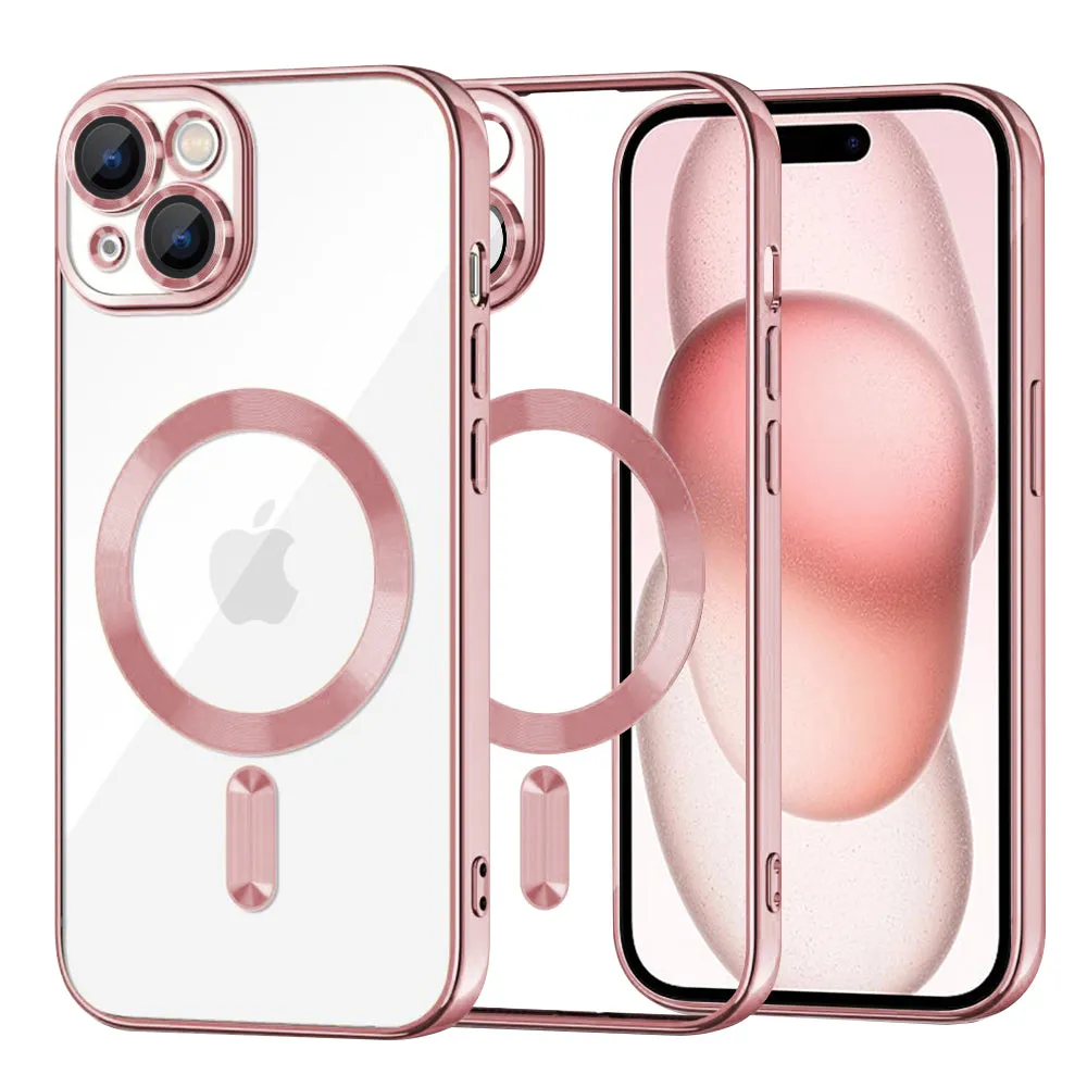Custodia MagSafe per Apple iPhone 15, Techsuit, Luxury Crystal, Rosa - immagine 1