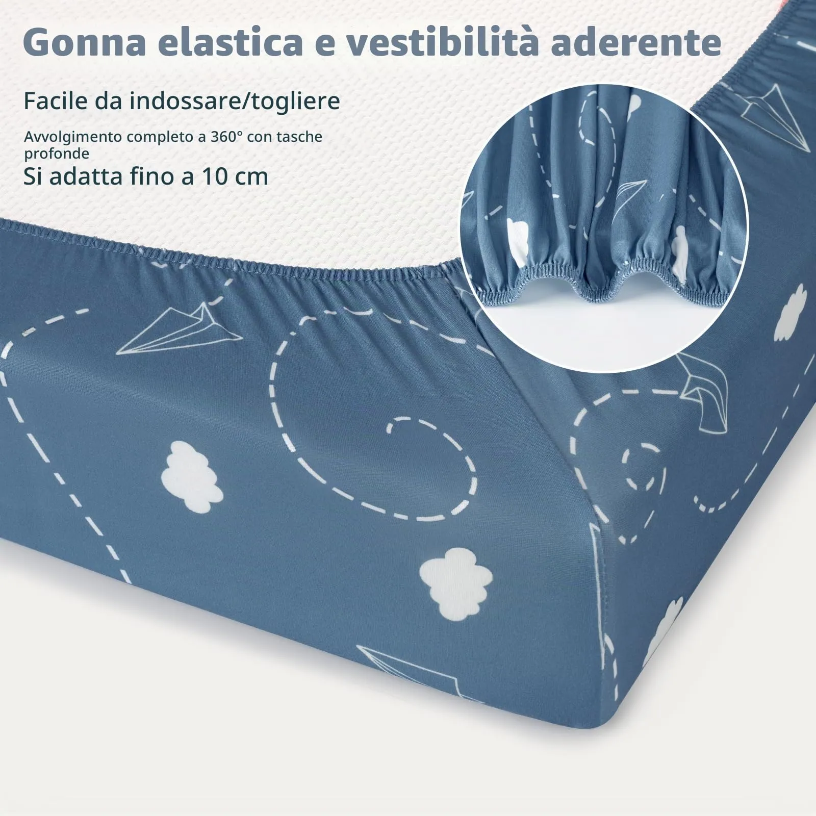 Fiemol Lenzuola Culla Next to Me 83x50cm, Confezione da 3 Coprimaterassi per Culla Neonato, Lenzuola con Angoli Elasticizzate in Microfibra Ultra Morbida e Setosa, Timbro Blu e Marrone - immagine 6